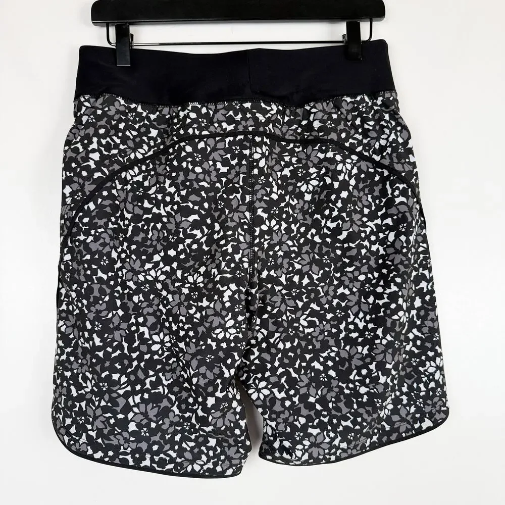 Lands' End Womens Swim Shorts Black White Floral 19L Long High Rise - 4